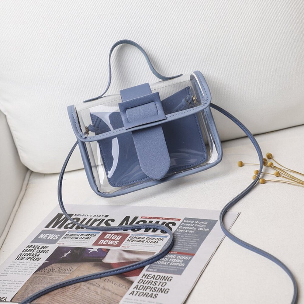 Clear Blue Trim Mini Shoulder Bag Transparent Handbag